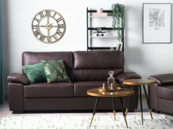 3 Seater Faux Leather Sofa Brown Vogar