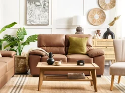 2 Seater Faux Leather Sofa Golden Brown Vogar