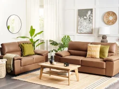 2 Seater Faux Leather Sofa Golden Brown Vogar