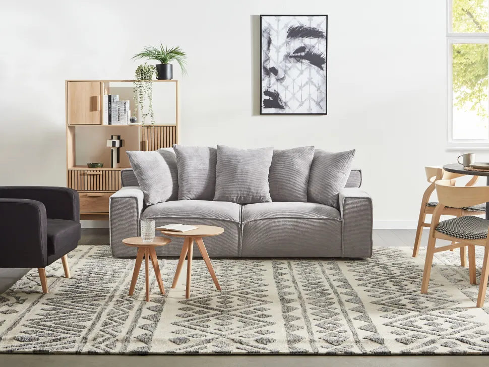 3 Seater Jumbo Cord Sofa Light Grey Viskan