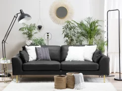 3 Seater Leather Sofa Black Torget