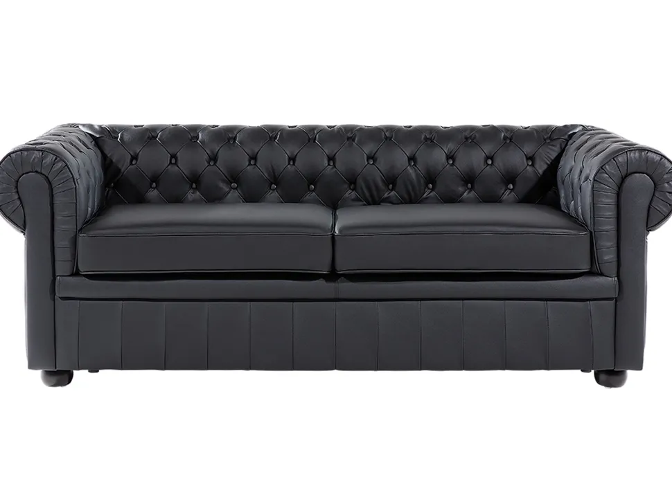 3 Seater Leather Sofa Black Chesterfield