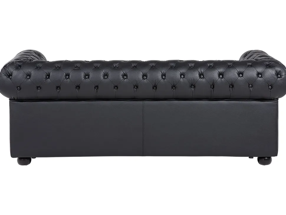 3 Seater Leather Sofa Black Chesterfield