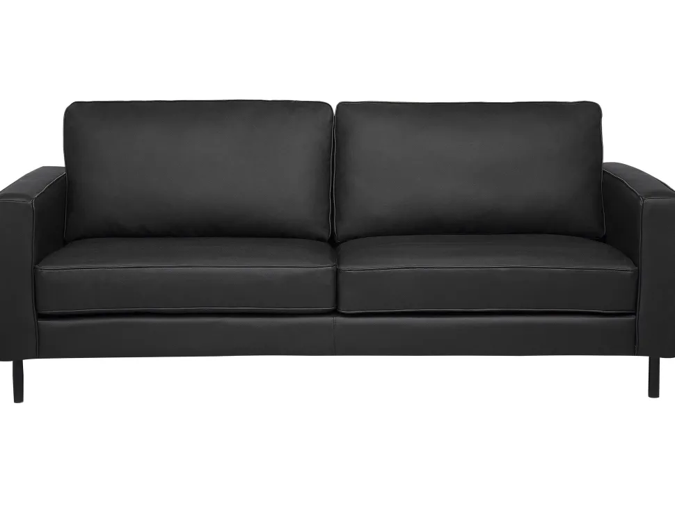 3 Seater Leather Sofa Black Savalen