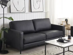 3 Seater Leather Sofa Black Savalen