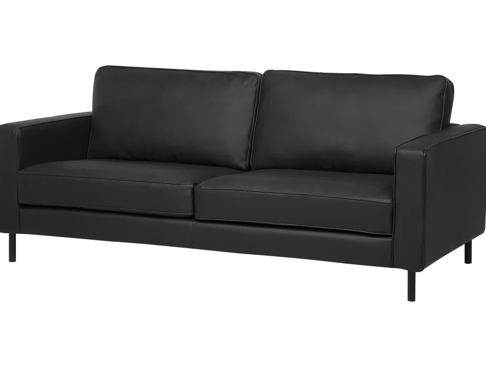 3 Seater Leather Sofa Black Savalen