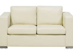 2 Seater Leather Sofa Cream Helsinki
