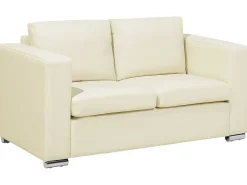 2 Seater Leather Sofa Cream Helsinki
