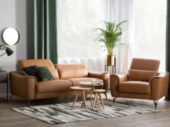 3 Seater Leather Sofa Golden Brown Narwik