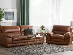3 Seater Leather Sofa Golden Brown Horten