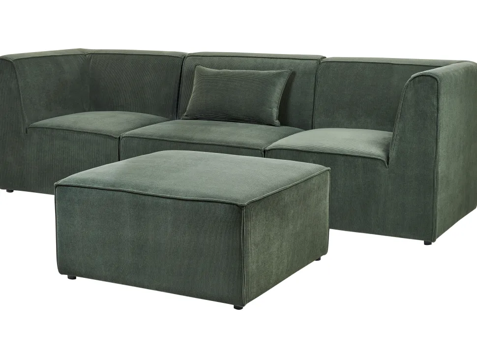 3 Seater Modular Jumbo Cord Sofa With Ottoman Dark Green Lemvig