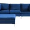 3 Seater Modular Velvet Sofa With Ottoman Blue Evja
