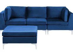 3 Seater Modular Velvet Sofa With Ottoman Blue Evja
