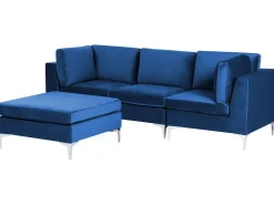 3 Seater Modular Velvet Sofa With Ottoman Blue Evja