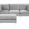 3 Seater Modular Velvet Sofa With Ottoman Grey Evja