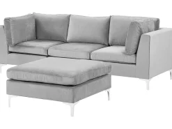 3 Seater Modular Velvet Sofa With Ottoman Grey Evja