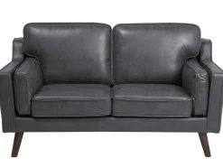 2 Seater Sofa Faux Leather Grey Lokka
