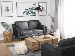 2 Seater Sofa Faux Leather Grey Lokka
