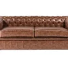 3 Seater Sofa Faux Leather Golden Brown Chesterfield