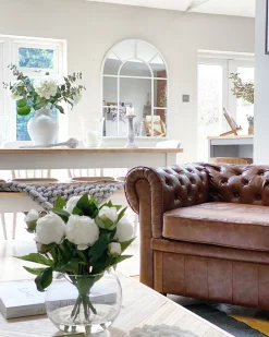 3 Seater Sofa Faux Leather Golden Brown Chesterfield