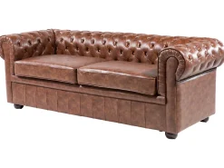 3 Seater Sofa Faux Leather Golden Brown Chesterfield