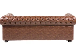 3 Seater Sofa Faux Leather Golden Brown Chesterfield