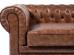 3 Seater Sofa Faux Leather Golden Brown Chesterfield