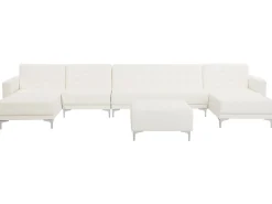 6 Seater U-Shaped Modular Faux Leather Sofa With Ottoman White Aberdeen