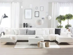 6 Seater U-Shaped Modular Faux Leather Sofa With Ottoman White Aberdeen