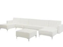 6 Seater U-Shaped Modular Faux Leather Sofa With Ottoman White Aberdeen