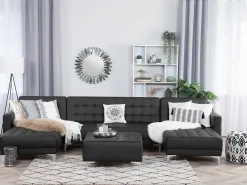 5 Seater U-Shaped Modular Faux Leather Sofa Black Aberdeen