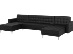 5 Seater U-Shaped Modular Faux Leather Sofa Black Aberdeen