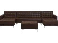 5 Seater U-Shaped Modular Faux Leather Sofa With Ottoman Brown Aberdeen