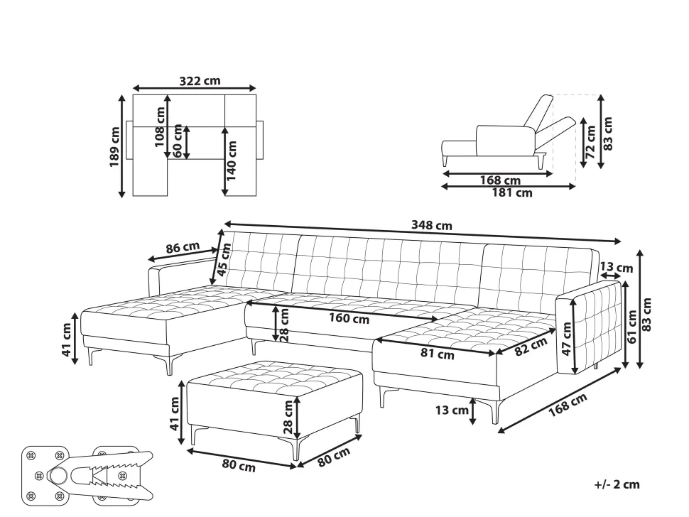 5 Seater U-Shaped Modular Faux Leather Sofa With Ottoman Brown Aberdeen