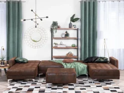 5 Seater U-Shaped Modular Faux Leather Sofa With Ottoman Brown Aberdeen