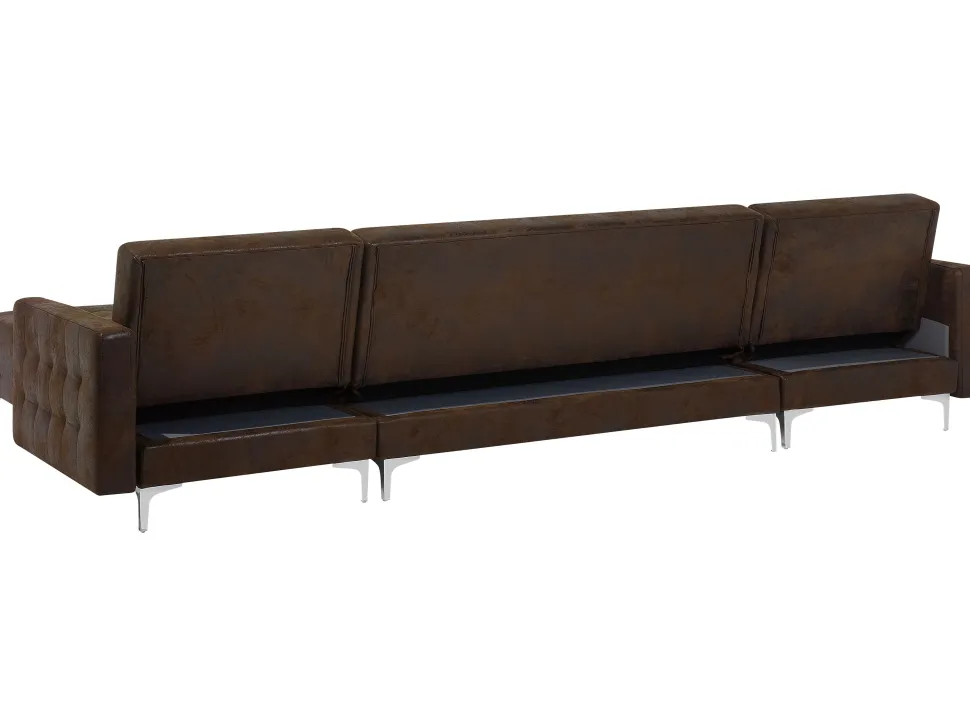 5 Seater U-Shaped Modular Faux Leather Sofa With Ottoman Brown Aberdeen