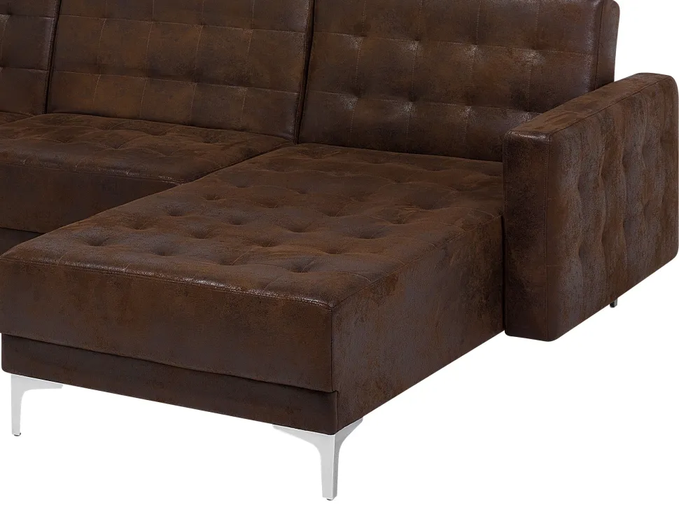 5 Seater U-Shaped Modular Faux Leather Sofa With Ottoman Brown Aberdeen
