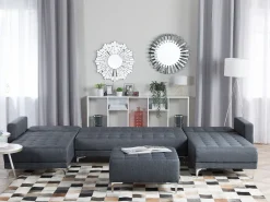5 Seater U-Shaped Modular Fabric Sofa Dark Grey Aberdeen