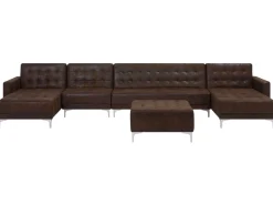6 Seater U-Shaped Modular Faux Leather Sofa With Ottoman Brown Aberdeen
