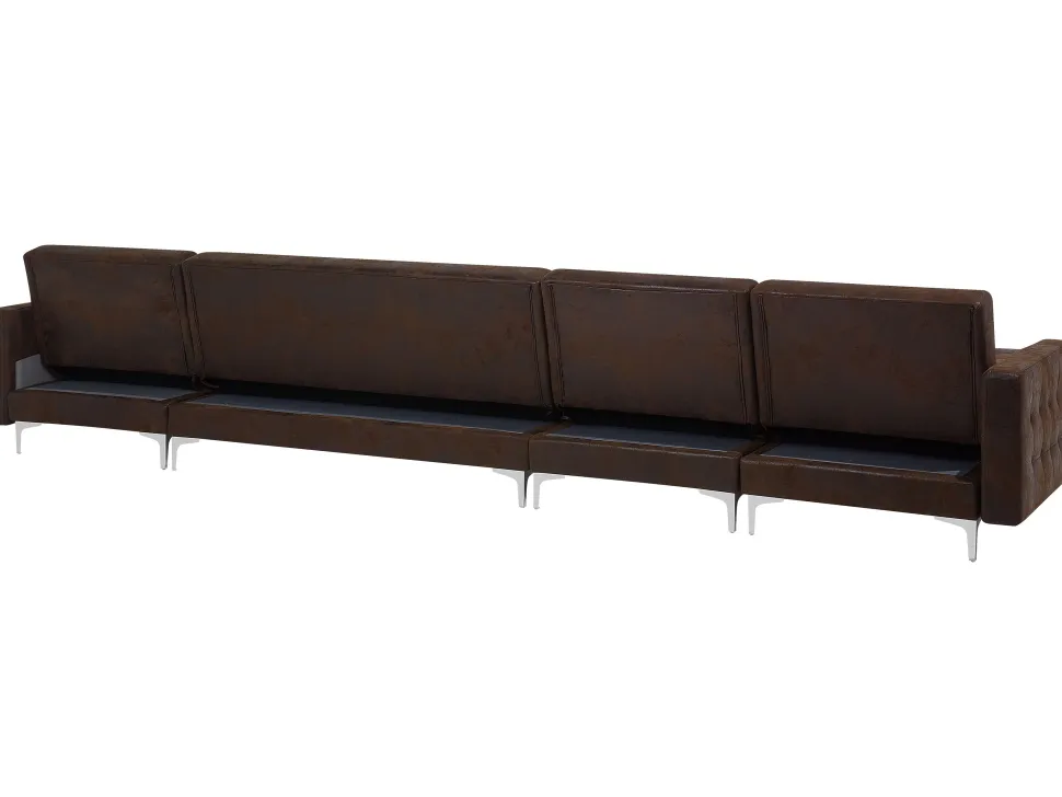 6 Seater U-Shaped Modular Faux Leather Sofa With Ottoman Brown Aberdeen
