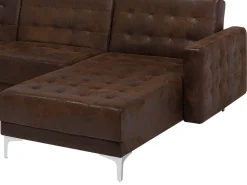 6 Seater U-Shaped Modular Faux Leather Sofa With Ottoman Brown Aberdeen