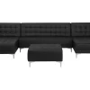 5 Seater U-Shaped Modular Faux Leather Sofa With Ottoman Black Aberdeen