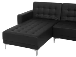 5 Seater U-Shaped Modular Faux Leather Sofa With Ottoman Black Aberdeen