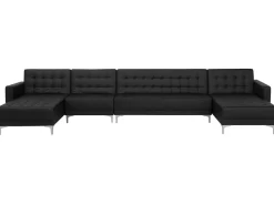6 Seater U-Shaped Modular Faux Leather Sofa Black Aberdeen