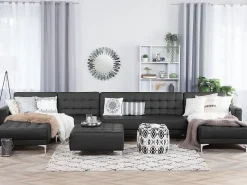6 Seater U-Shaped Modular Faux Leather Sofa Black Aberdeen