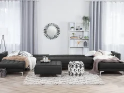 6 Seater U-Shaped Modular Faux Leather Sofa Black Aberdeen