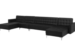 6 Seater U-Shaped Modular Faux Leather Sofa Black Aberdeen