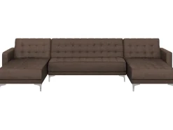 5 Seater U-Shaped Modular Fabric Sofa Brown Aberdeen