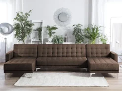 5 Seater U-Shaped Modular Fabric Sofa Brown Aberdeen