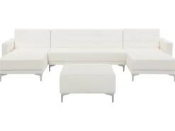 5 Seater U-Shaped Modular Faux Leather Sofa With Ottoman White Aberdeen